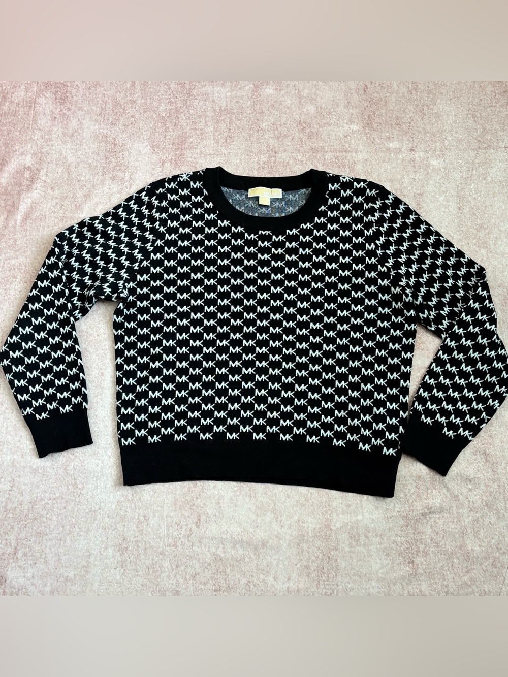 Size XL Michael Kors Black & White MK Print Logo Crewneck Sweater